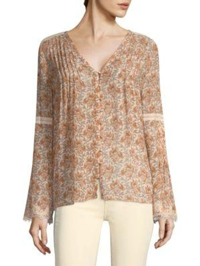 Paige Clio Floral Silk Blouse In Desert Sunrise Floral