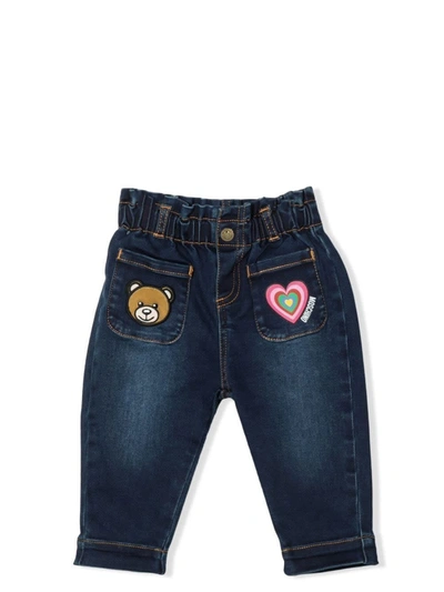 Moschino Babies' Jeans With Print In Blue