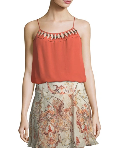 Haute Hippie Brush With The Law Grommeted Silk Top In Peach