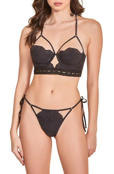 Hauty Strappy Lace Bra & Thong Set In Black