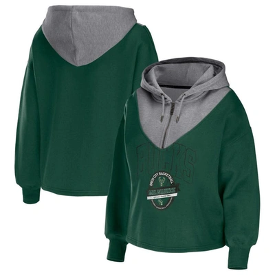 Wear By Erin Andrews Hunter Green Milwaukee Bucks Pieced Quarter-zip Hoodie Jacket