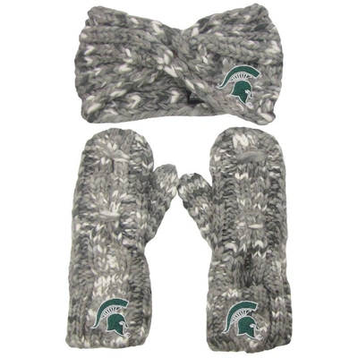 Zoozatz Michigan State Spartans Logo Marled Headband And Mitten Set In Gray