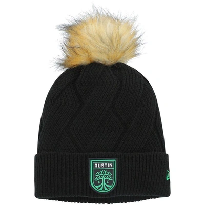 New Era Black Austin Fc Snowy Cuffed Knit Hat With Pom