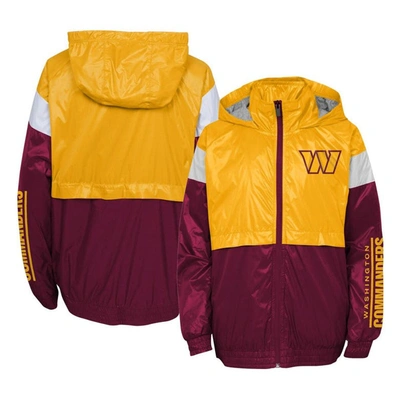 Outerstuff Kids' Youth Gold/burgundy Washington Commanders Goal Line Stance Full-zip Hoodie Windbreaker Jacket