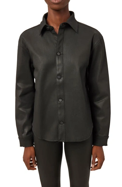 Dl1961 Zita Coated Denim Button-up Shirt In Black Coated