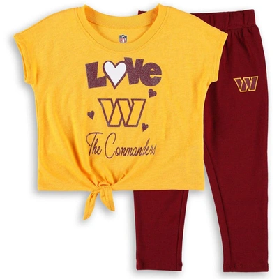 Outerstuff Kids' Toddler Gold/burgundy Washington Commanders Forever Love T-shirt & Leggings Set