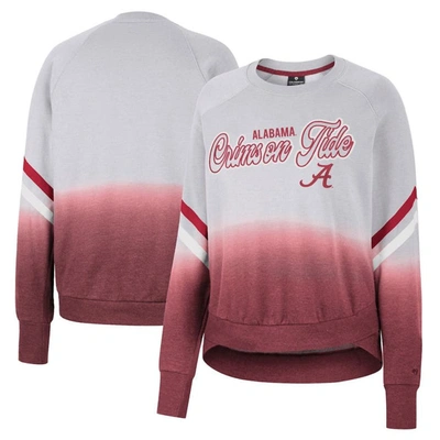 Colosseum Gray Alabama Crimson Tide Cue Cards Dip-dye Raglan Pullover Sweatshirt