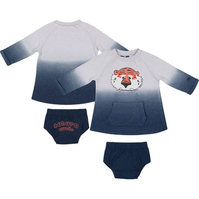 Colosseum Babies' Newborn And Infant Girls  Gray, Navy Distressed Auburn Tigers Hand In Hand Ombre Dress And In Gray,navy