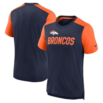 Nike Men's  Heathered Navy, Heathered Orange Denver Broncos Color Block Team Name T-shirt In Heathered Navy,heathered Orange