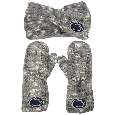 Zoozatz Penn State Nittany Lions Logo Marled Headband And Mitten Set In Gray