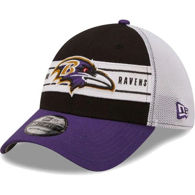 New Era Men's  Black, Purple Baltimore Ravens Team Banded 39thirty Flex Hat In Black,purple