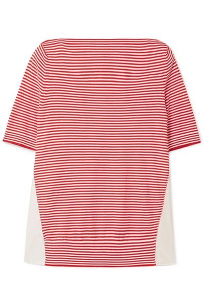Moncler Twist Striped Cotton And Satin-shell Top In Red