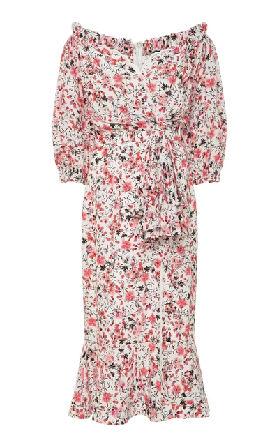 Saloni Olivia Lace-trimmed Floral-print Silk Dress