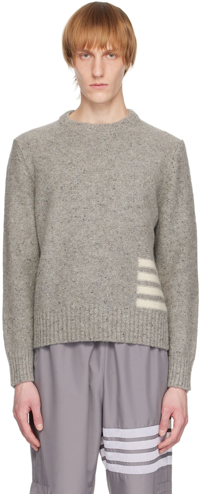Thom Browne 4 Bar Intarsia Sweater In Grey
