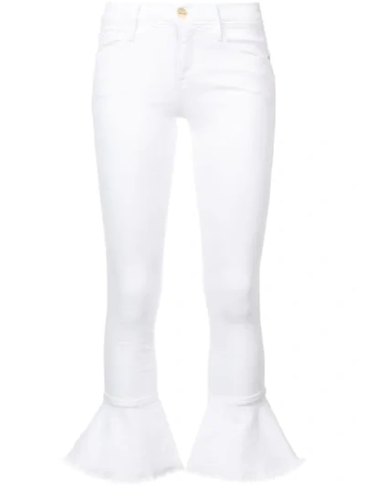 Frame Le Skinny De Jeanne Flounce Ankle Jeans With Raw-edge Hem In White