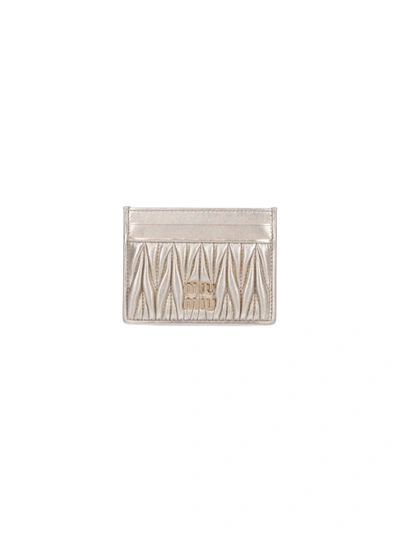 Miu Miu Matelassé Nappa Leather Card Holder In Oro