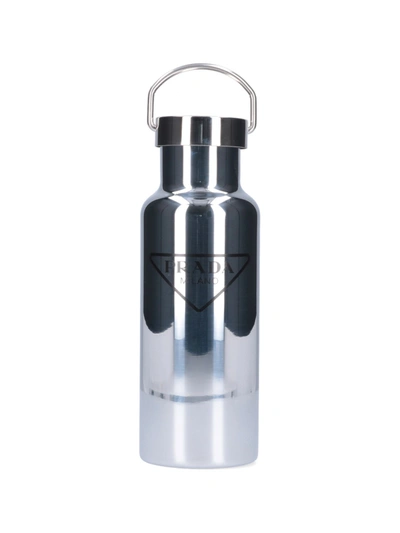 Prada Logo Water Bottle In Argento