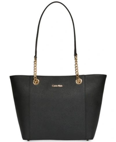 Calvin Klein Hayden Saffiano Leather Large Tote In Black/gold