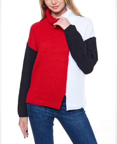 John Paul Richard Women's Color Block Turtle Neck Sweater In Red