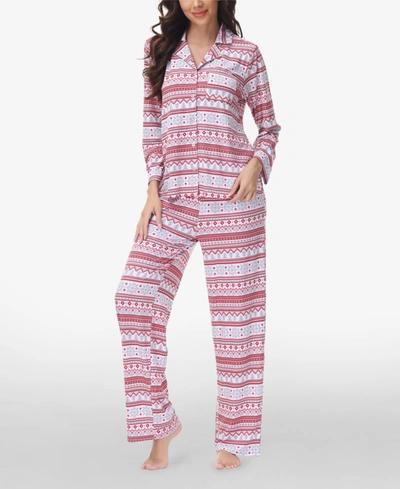 Beautyrest Women's Printed Long Sleeve Notch-collar Pajama Set, 2 Piece In Snow Fair Isle