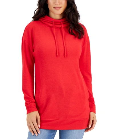 Style & Co Women's Drawstring Cowl-neck Knit Tunic, Created For Macy's In Red