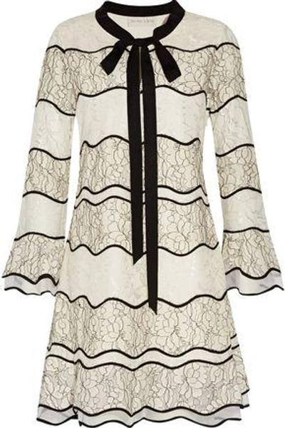 Sachin & Babi Woman Slipper Tie-front Paneled Lace Mini Dress Ivory