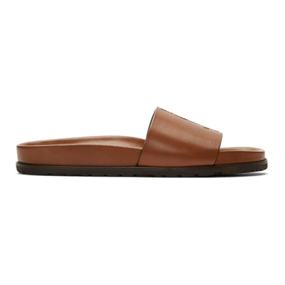 Saint Laurent Jimmy Leather Slides In Brown