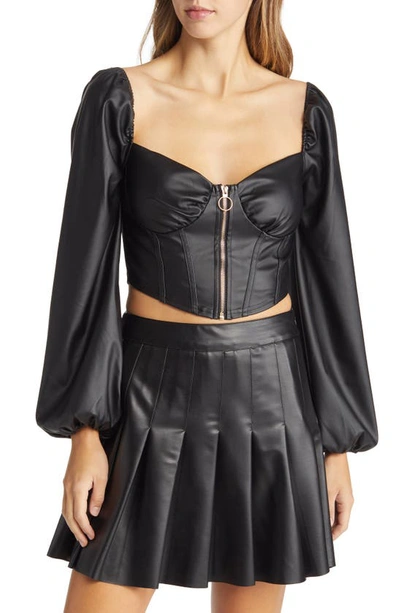 Nikki Lund Janie Faux Leather Crop Top In Black