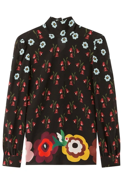 Red Valentino Floral Print Blouse In Nero