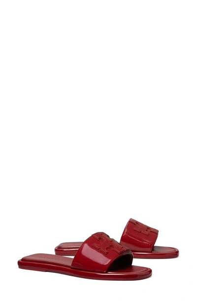 Tory Burch Double T Logo Flat Slide Sandals In Red