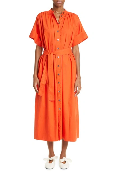 Co Gathered Button-front Midi Dress In Orange