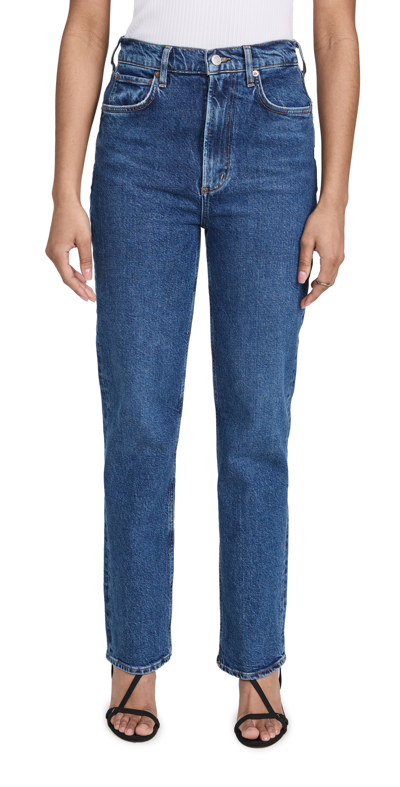 Agolde Riley Long High-rise Slim Straight Jeans In Aspire (dark Vint Ind)