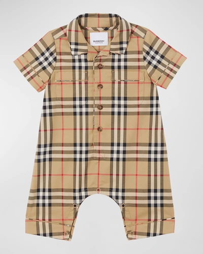 Burberry Kid's Andreas Check-print Coverall In Archive Beige Ip