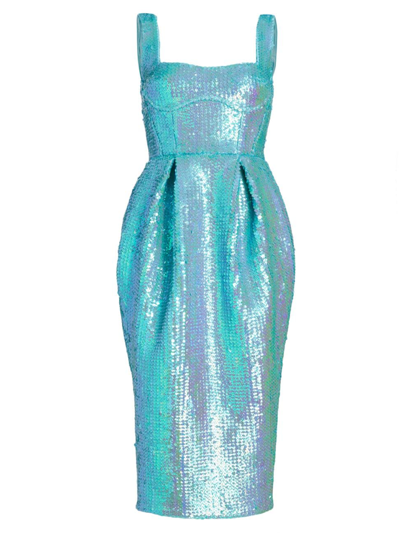 Bronx And Banco Pleated Sequin Sweetheart Midi Dress In Light Blue