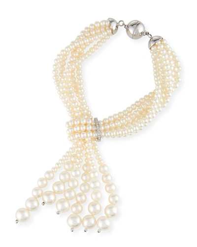 Utopia Multi-strand Pearl Tassel Bracelet With Diamonds