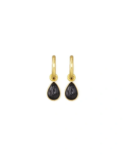 Elizabeth Locke Black Intaglio 19k Gold Teardrop Earring Pendants