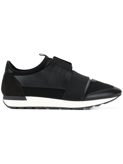 Balenciaga Race Runner Leather Sneakers In Black
