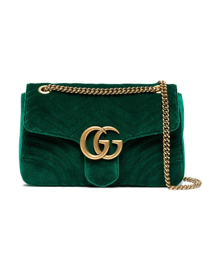 Gucci Mini Velvet Marmont Shoulder Bag In Green