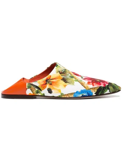 Dolce & Gabbana Floral Leather Mules In Multicolour