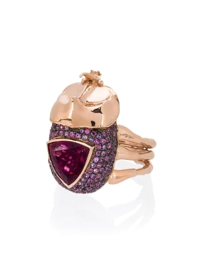Daniela Villegas 18k Rose Gold Medium Rhino Beetle Sapphire Ring In Pink