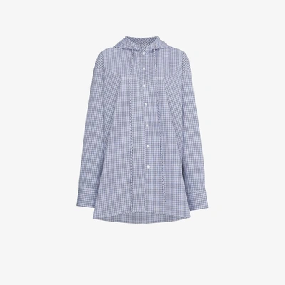 Blindness Check Shirt With Hood - Blue