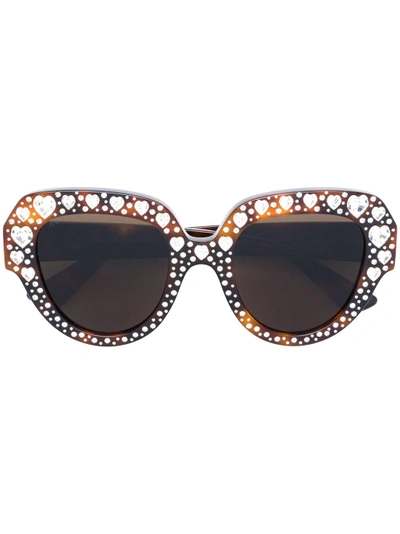 Gucci Eyewear Heart Embellished Sunglasses - Brown