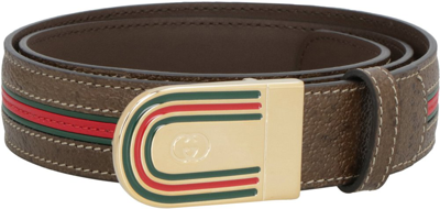 Gucci Interlocking G Leather Belt In Brown