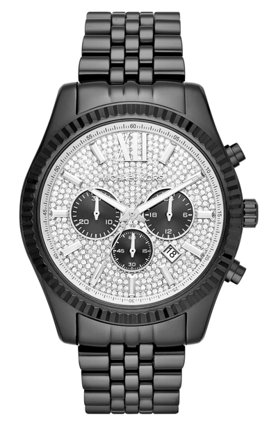 Michael Kors Lexington Pave Chronograph Bracelet Watch, 45mm X 54mm In Black/ Silver/ Black