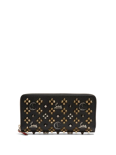 Christian Louboutin Panettone Embellished Zip-around Leather Wallet In Black