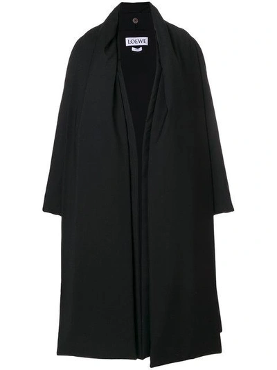 Loewe Detachable-scarf Open-front Wool Coat In Black
