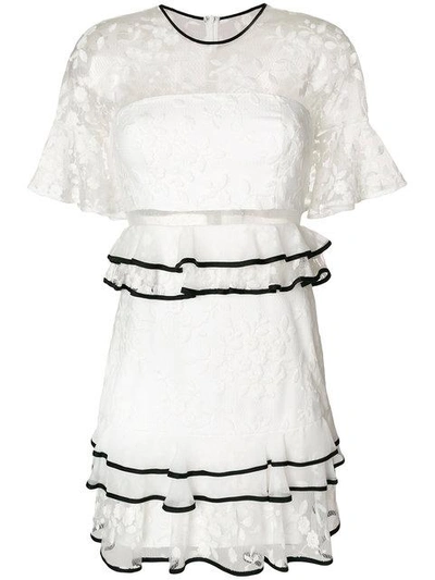 Three Floor Florentine Ruffled Lace Popover Dress In White