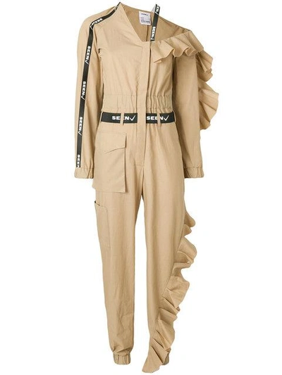 Seen Frill Trim Jumpsuit In Neutrals