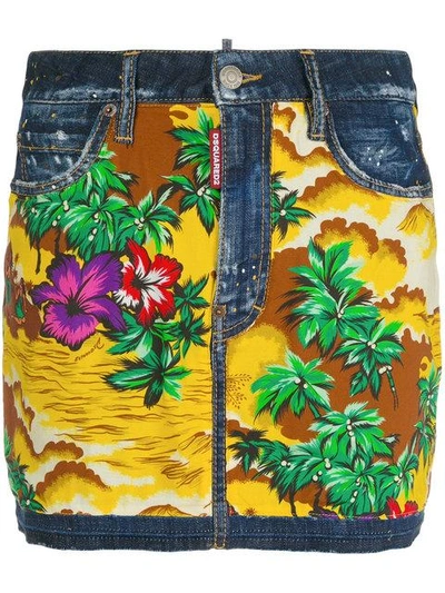 Dsquared2 Hawaiian Print Denim Skirt In Multi