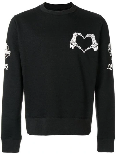 Ktz Skeleton Heart Print Sweatshirt In Black